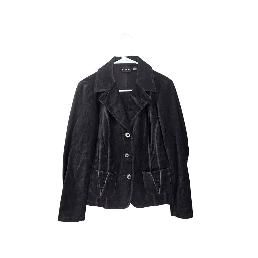 Tribal Velvet Womens Button Front Blazer Jacket Size 8 Medium Dark Academia